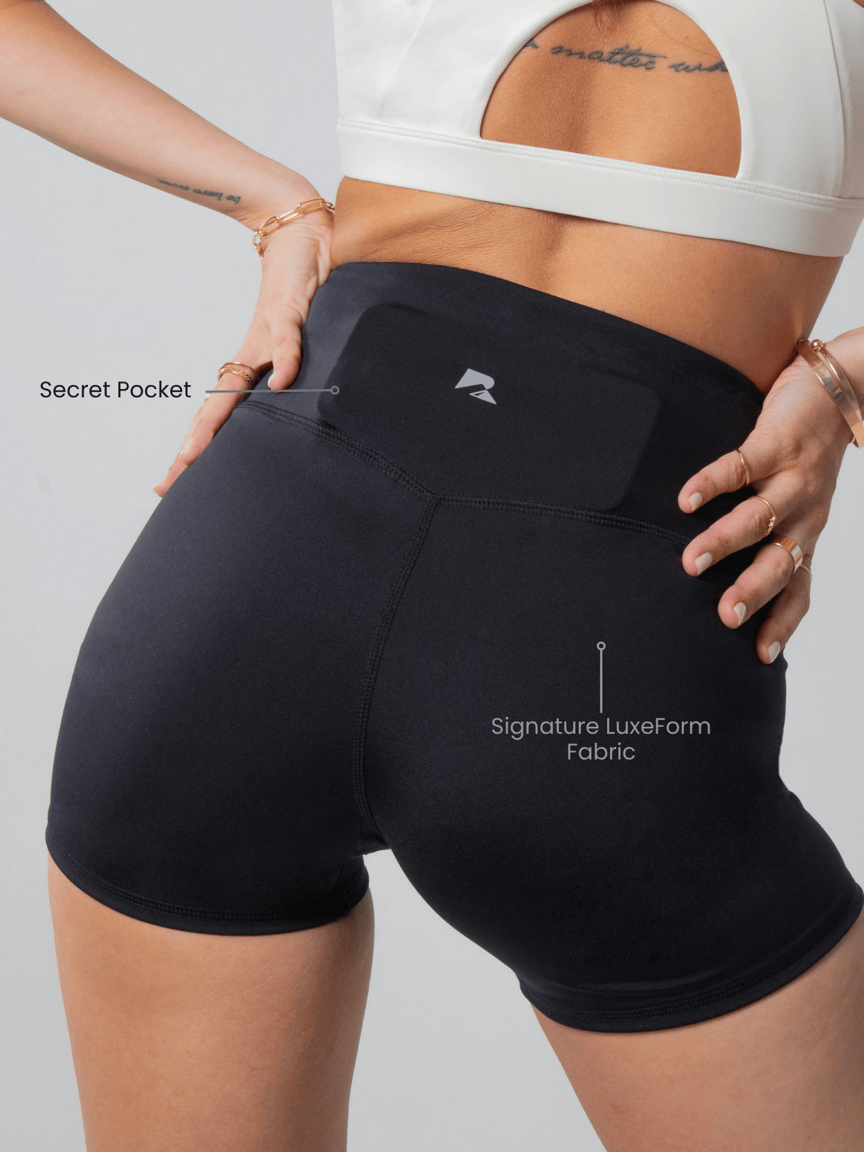 Women's Sculpting Workout Shorts 5 Inch - Black | Criss-Cross Waistband with Pocket